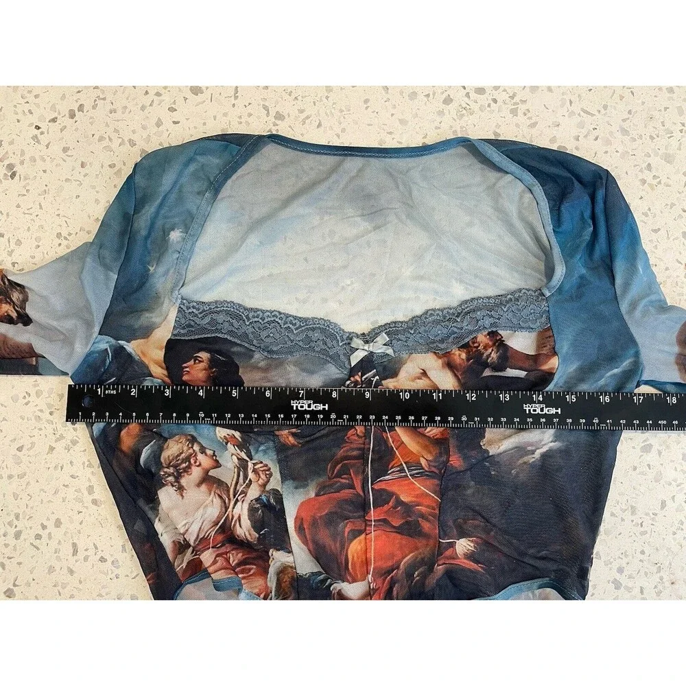 Art To Wear Womens M L Abstract mesh long sleeve lace bodysuit Y2K Whimsigoth - Picture 12 of 16